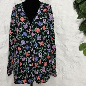 Flexx by Barco floral long sleeve scrub smock top